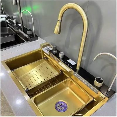 سینک ظرفشویی 5 کلید پیانوی طلایی HUADIAO آبشاری